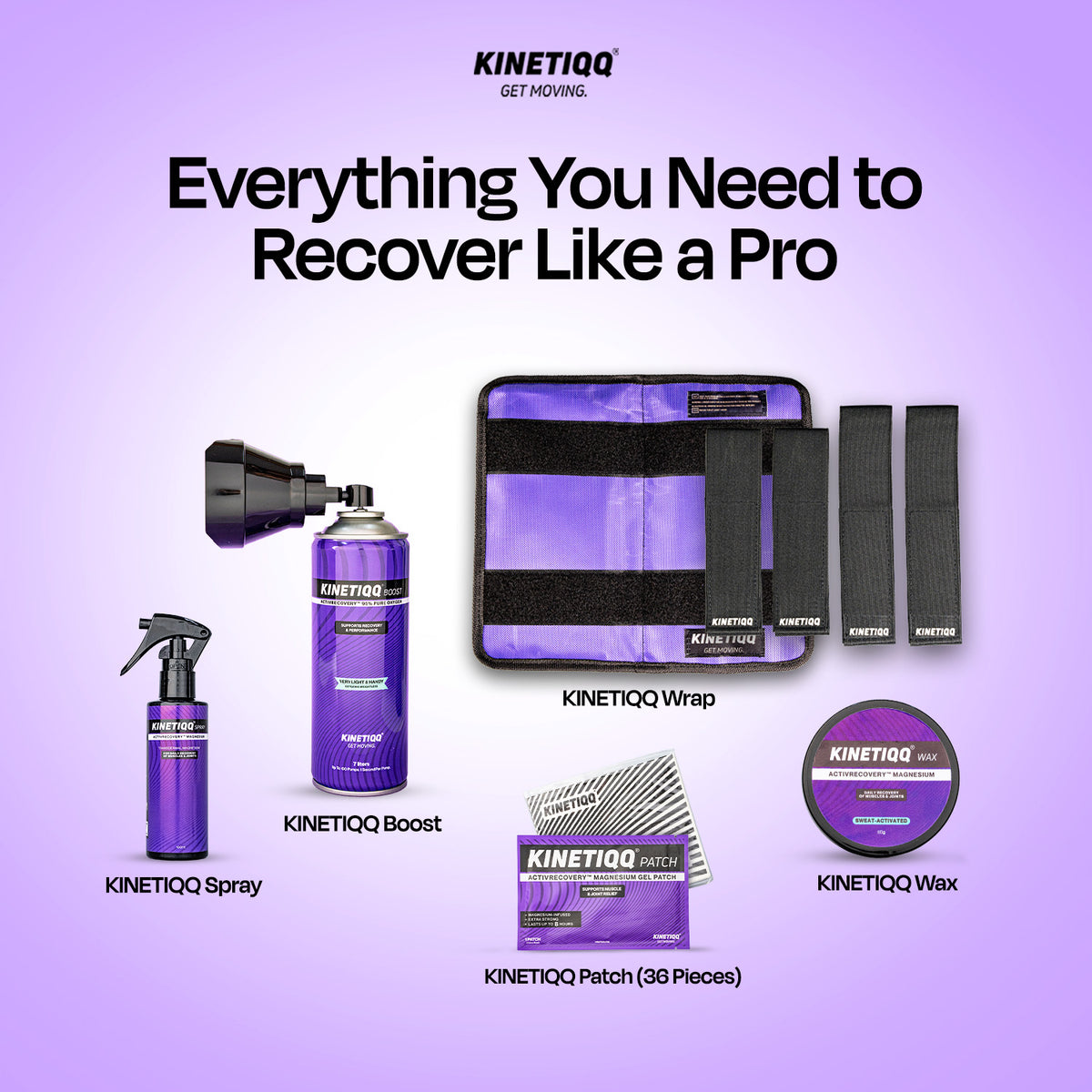 KINETIQQ® Total Recovery Pack (36 Patches + Spray + Wrap + Boost + Wax + Spot)